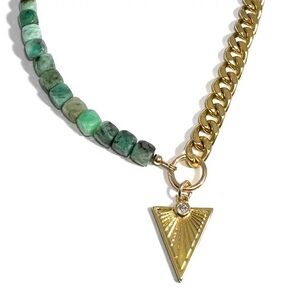 Rachel Nathan EMERALD & TRIAD Gold and Green Beaded Necklace Triangle Pendant